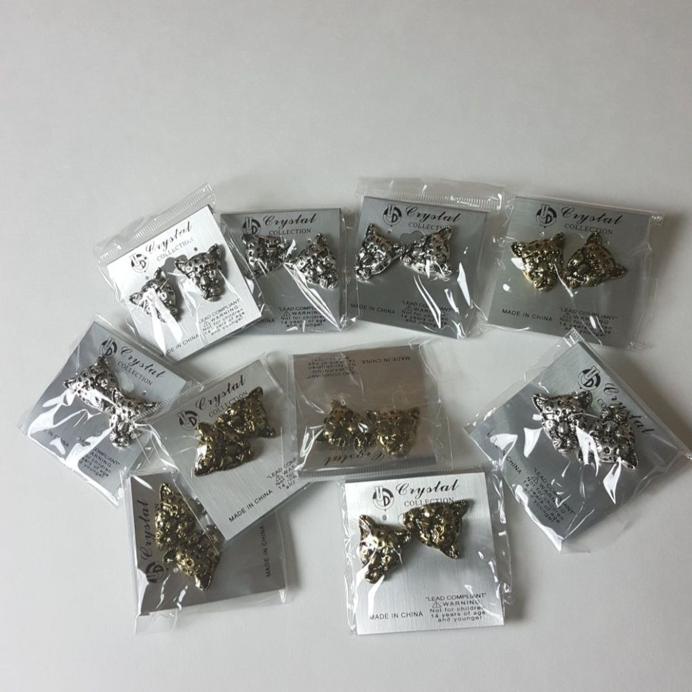 10 Pair of Lion Earrings Gold and Silver